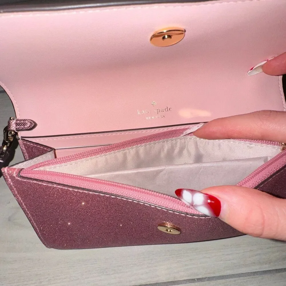 NWOT Kate Spade Glimmer or Tinsel Boxed Medium Phone Wristlet Wallet in a glitte
